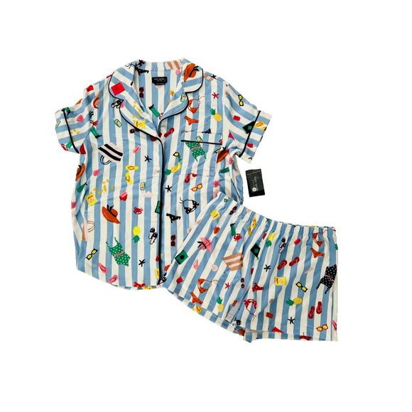 Kate Spade Brushed Jersey Beach Day Striped Pyjama Set ( S ) - Picture 2 of 3